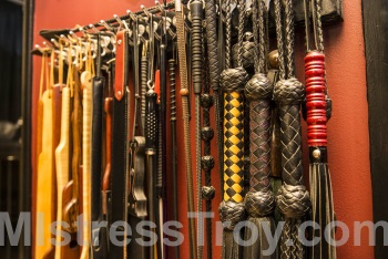 Spanking implements in Mistress Troy's dungeon MISTRESS TROY Pro-Domme Manhattan NYC New York uses implements for spanking and corporal punishment on male slaves,
submissives, masochists and fetishists in Her dungeon