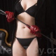 La Perla bra, Italian leather gloves, suede coat, crop & string bikini panties